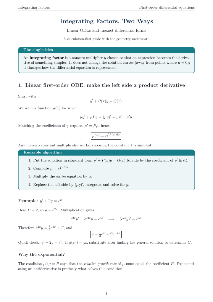 『Integrating Factors, Two Ways』の最初のページ